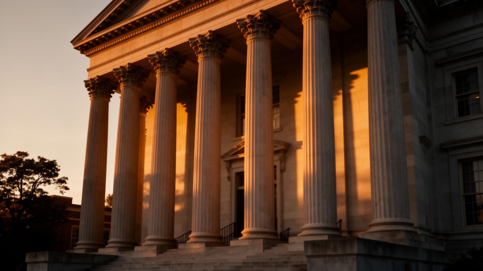 Nashville courthouse columns at golden hour